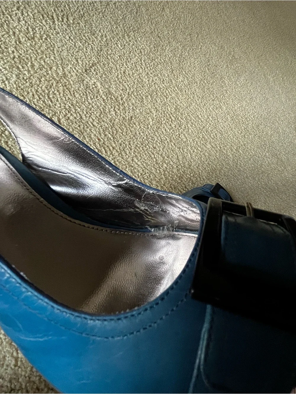 Alfani Vintage Y2K Teal Blue Slingback Peep-Toe Pumps with Black Buckle
